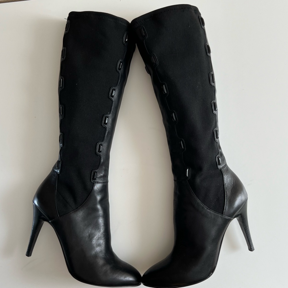 Y2K B Makowsky Jeweled Stretch Leather Knee High Black Vintage Boots Womens 8.5 - Picture 16 of 17
